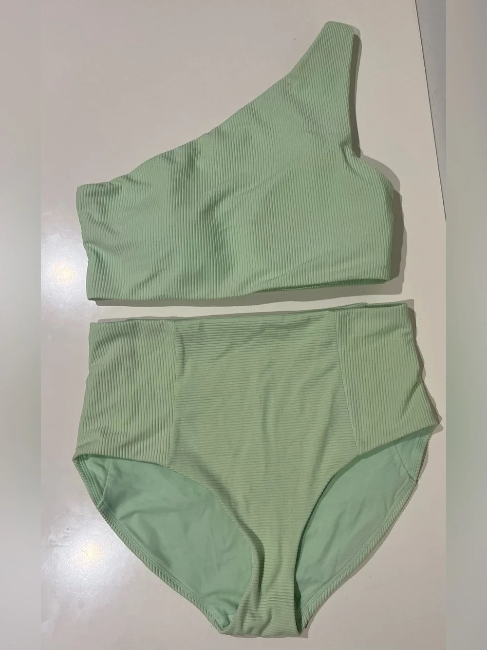 Calia One-Shoulder Ribbed Bandeau Bikini Set in Light Mint
